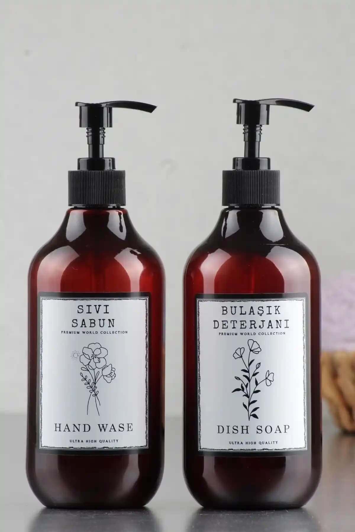 Incili Home Amber 2'li Bulaşık Deterjanı ve Sıvı Sabun Şişesi Seti Modern ve Dayanıklı Tasarım