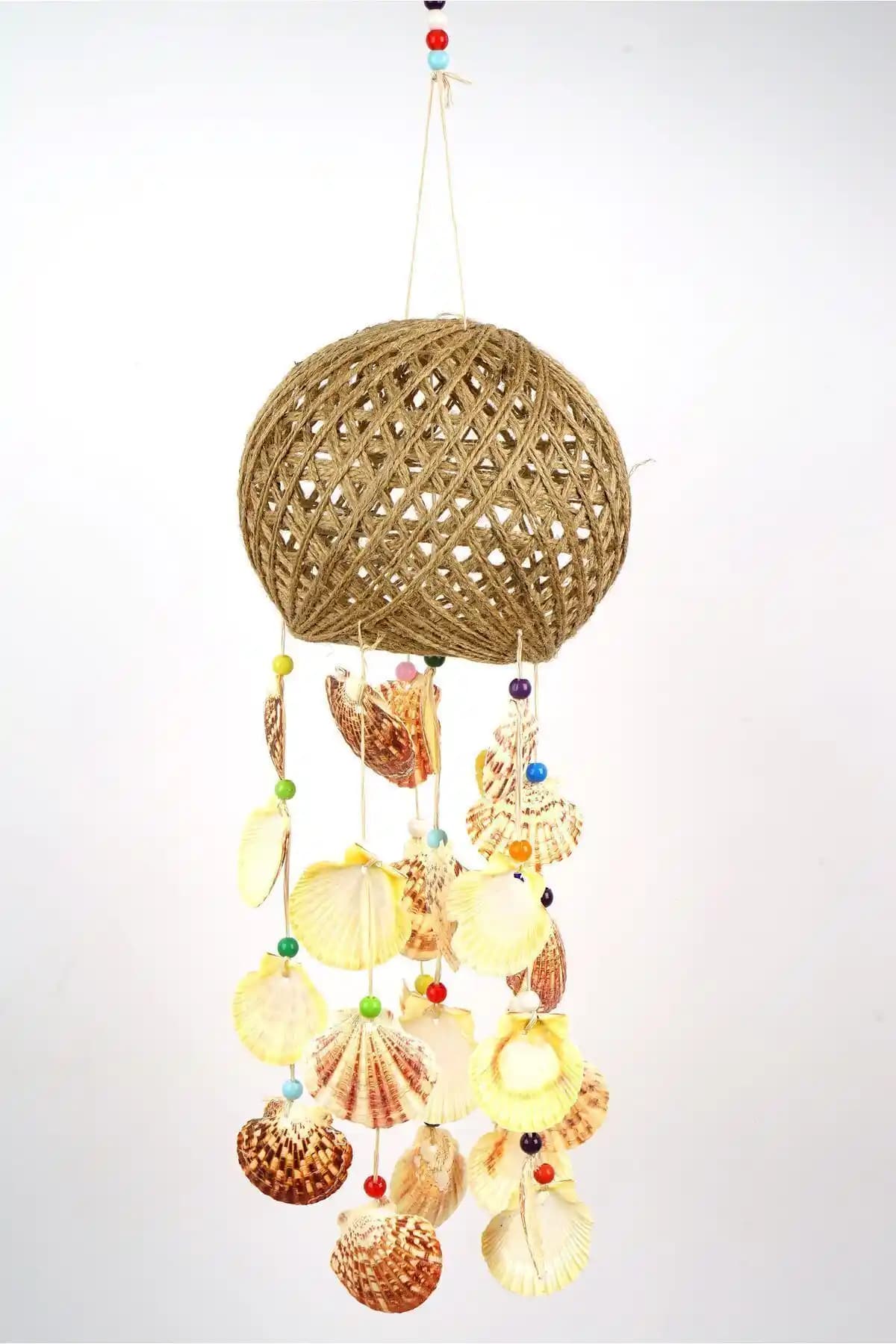 İncirop Rüzgâr Çanı Hasır Kafesli Büyük Boy Deniz Kabuklu Ağaç Süsü Dekoratif Parça