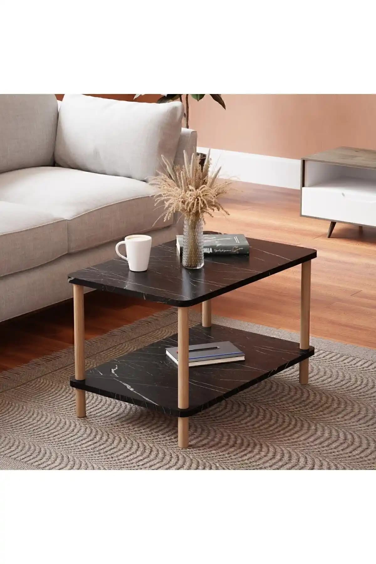 interGO Dikdörtgen Ahşap Ayaklı Orta Sehpa Modern Tasarım ve Dayanıklılık ile Şıklık Sunar