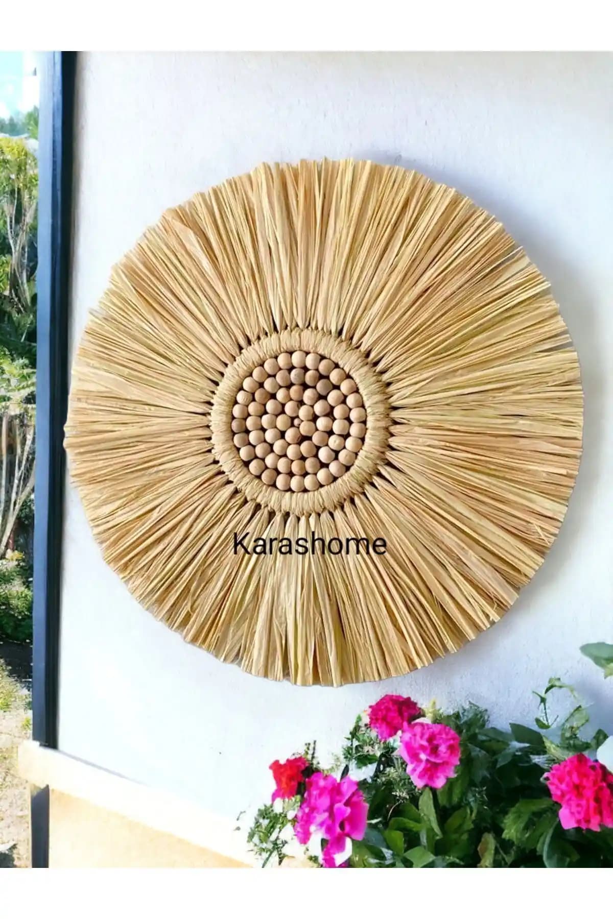 Kara.Shome Rafya El Emeği Bohem Duvar Süsü Doğal ve Şık Dekoratif Parça