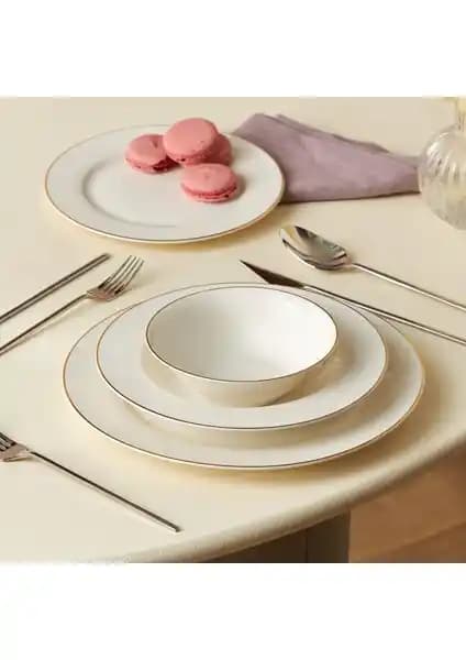 Karaca Elegance Bone Rebeca 24 Parça 6 Kişilik Porselen Yemek Takımı Gold Detaylı