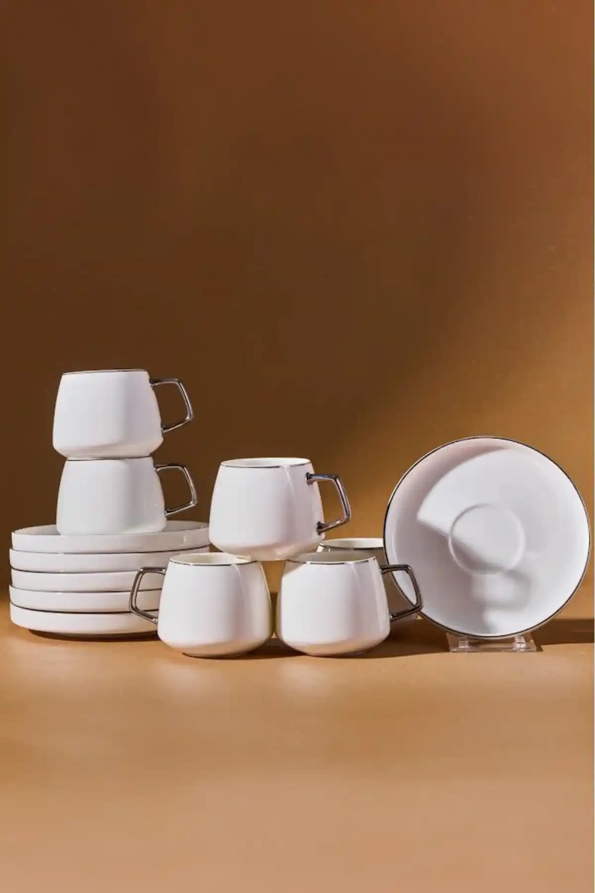 Karaca Satürn Platin 6 Kişilik Kahve Fincanı Takımı Modern ve Şık Tasarım