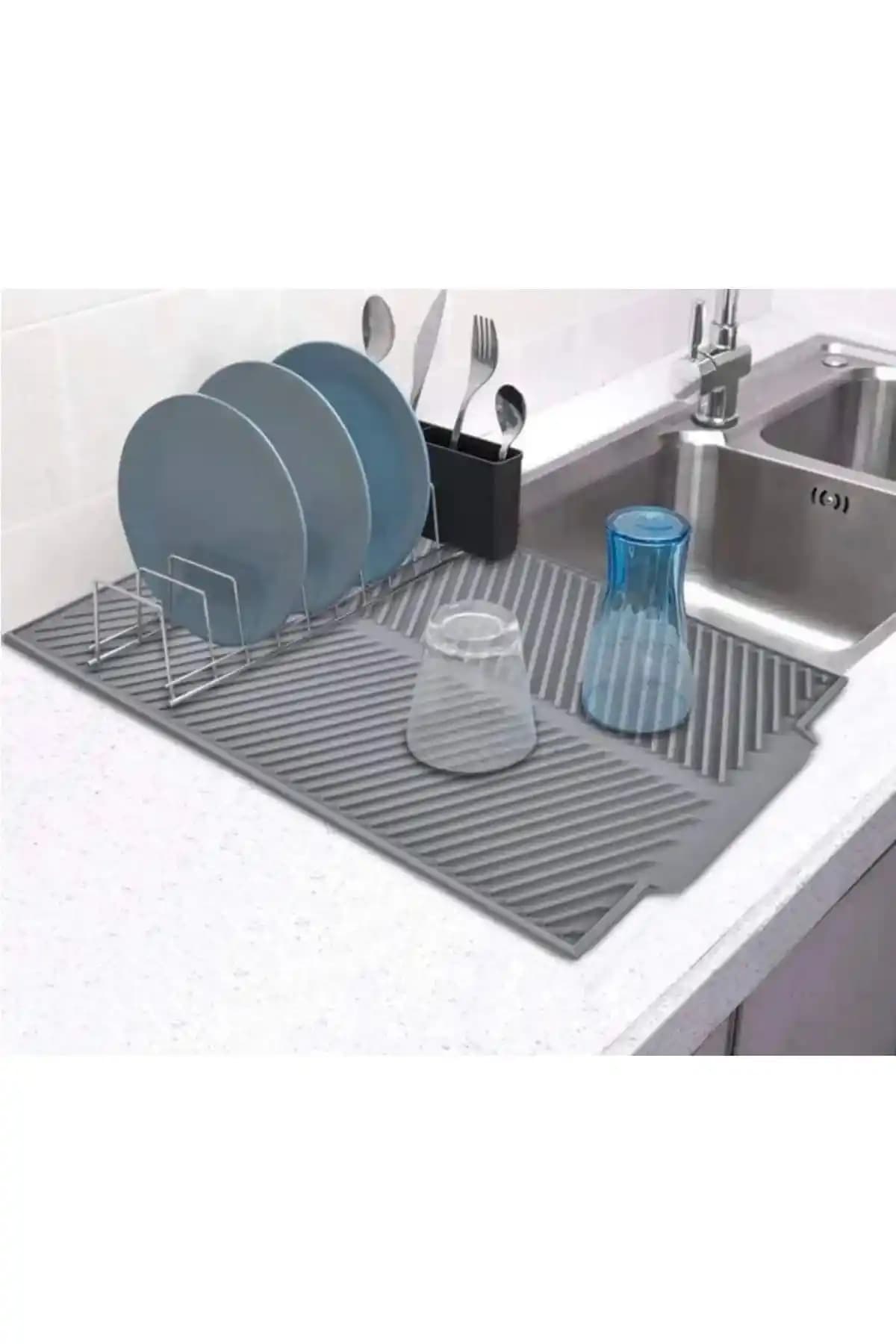 Kaşbaşı Home Büyük Boy Antrasit Silikon Bulaşık Kurutma Matı: Modern ve Dayanıklı Mutfak Gereci