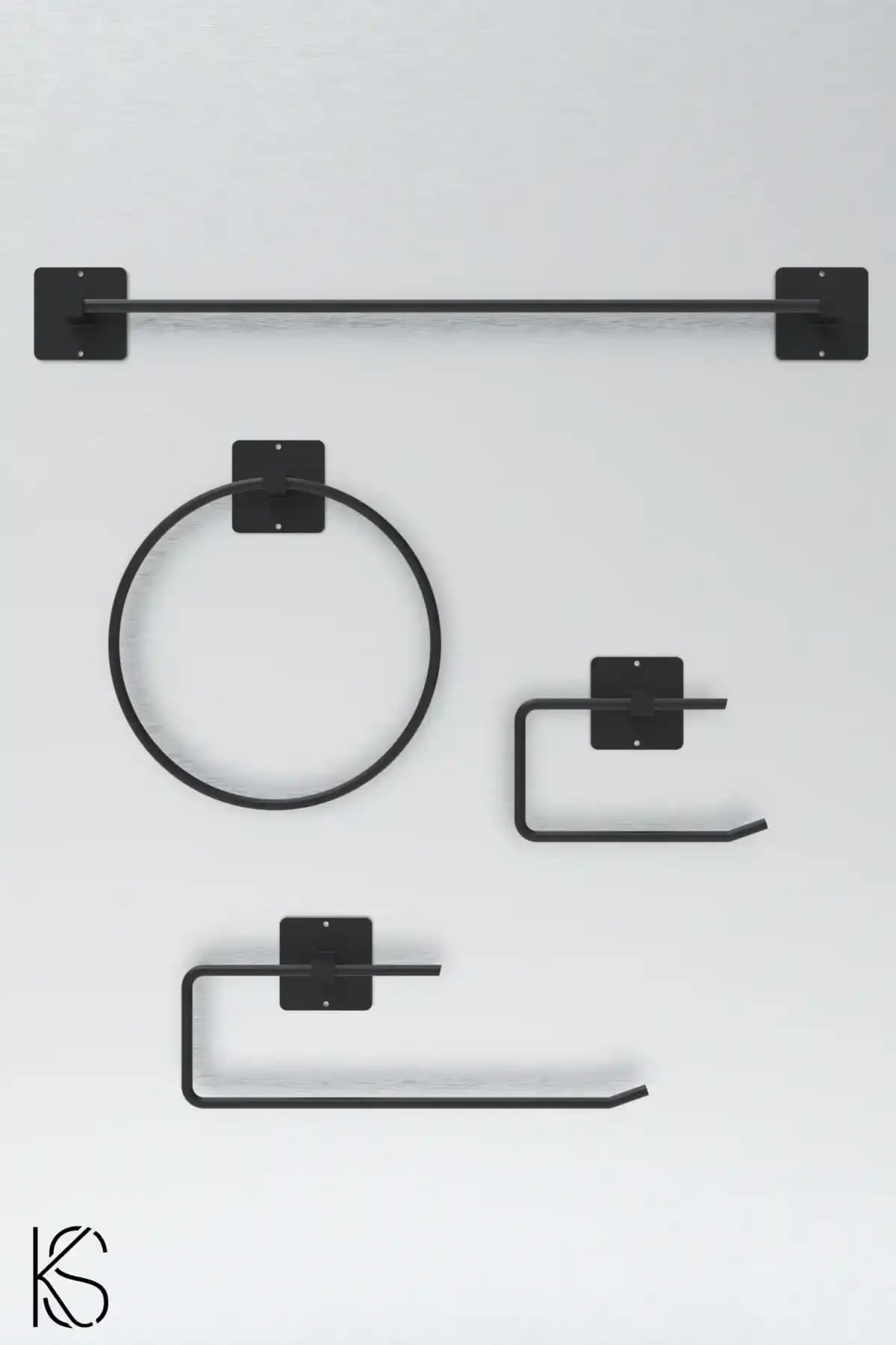 KILINÇ STORE Siyah Yapışkanlı 4'lü Banyo Seti Modern ve Dayanıklı Tasarım