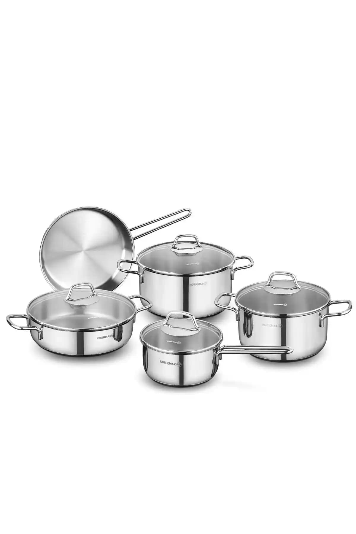 KORKMAZ A1609 Perla 9 Parça Paslanmaz Çelik Tencere Seti Günlük Kullanım İçin Uygun