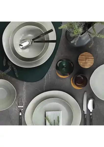 Kütahya Porselen Soho 24 Parça Pearl Yeşil Yemek Takımı Modern ve Dayanıklı Sofra Seti