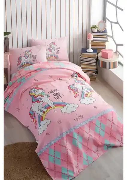 Lady Moda Unicorn Pembe Tek Kişilik Pike Renkli ve Yüksek Kaliteli Baskı Teknolojisiyle