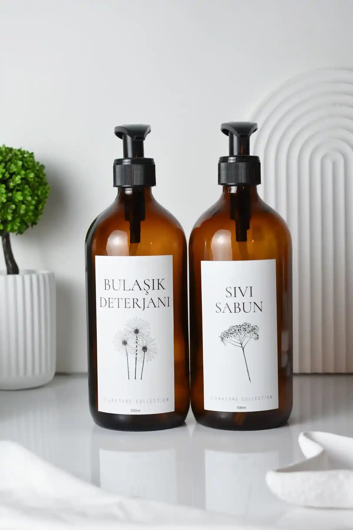 LALEZEN HOME 2'li Cam Çiçekli Sıvı Sabun Bulaşık Deterjanı Seti Şıklık ve Fonksiyonellik