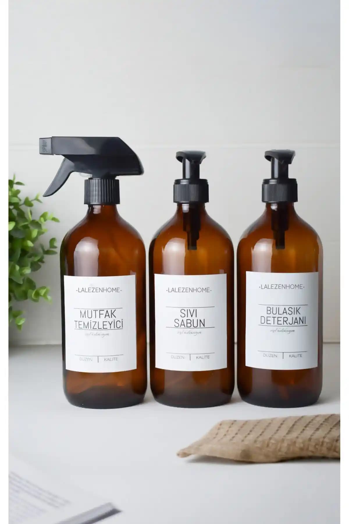 LALEZEN HOME 3’lü Amber Cam Şişe Seti Mutfak ve Temizlik Alanında Estetik ve Dayanıklı Çözüm