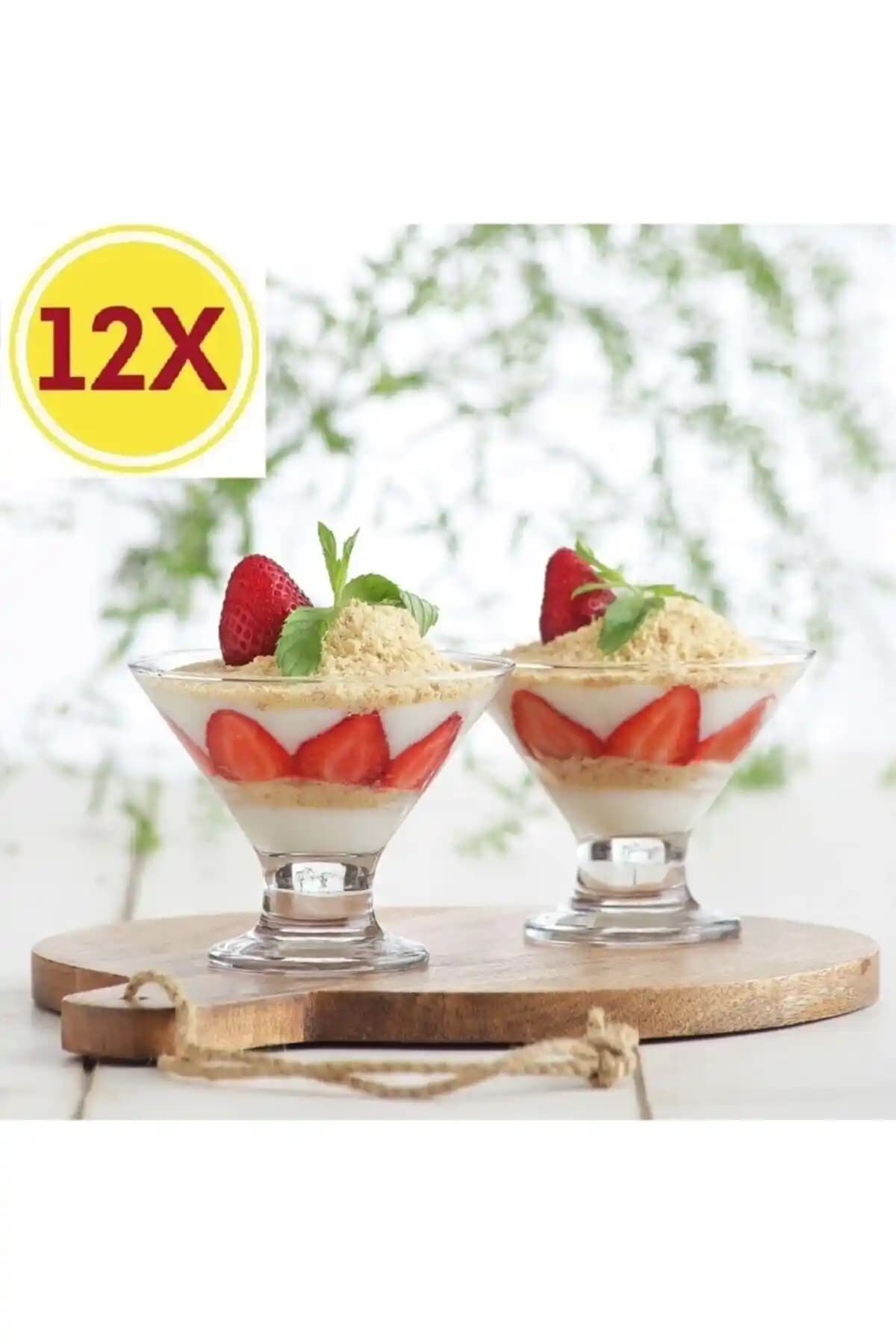 LAV Cre367 Cam Ayaklı Dondurmalık Seti 165cc 12 Parça Modern ve Şık Tatlı Sunumu