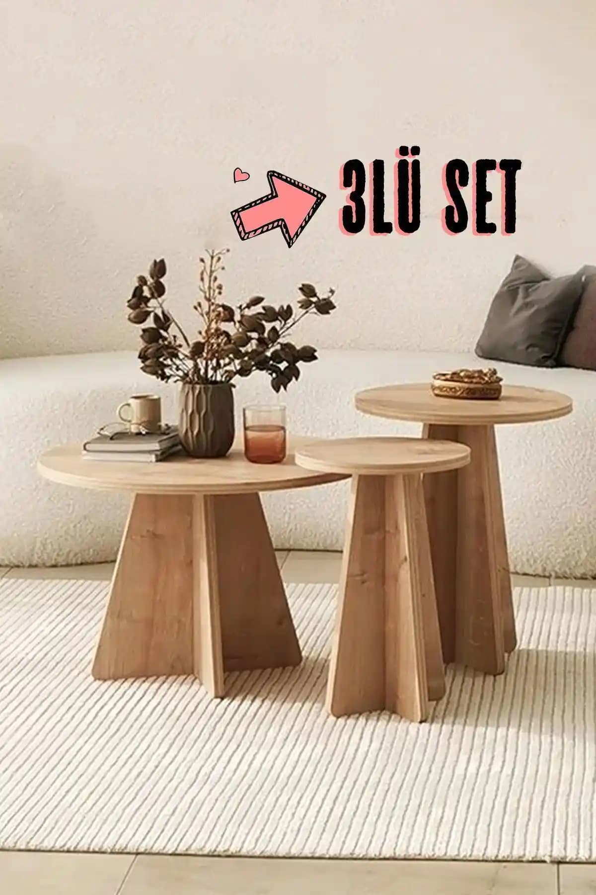 Lefty Geniş İskandinav Mantar Sehpa Takımı Modern ve Şık Tasarımıyla Dekorasyonunuza Uyum Sağlar