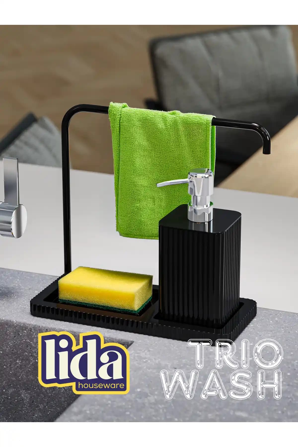 Lida Houseware TrioWash 3'ü 1 Arada Mutfak Tezgahı Organizeri Modern ve Çok Fonksiyonlu Tasarım