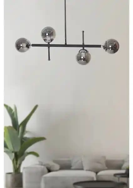 Luzarana Optik 4 Lü Krom Siyah Metal Gövde Füme Camlı Tasarım Lüx Sarkıt Avize