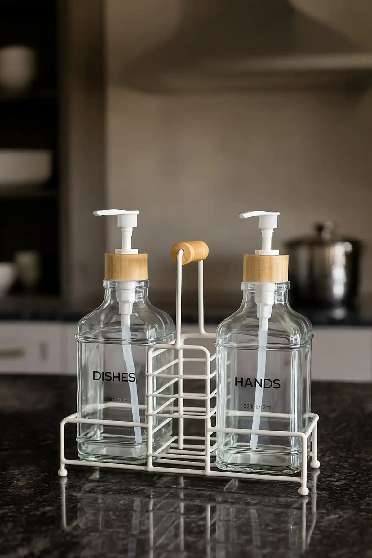 Makri Home Modern Cam İkili Sabunluk ve Deterjanlık Seti Şık ve Çok Amaçlı Kullanım İçin