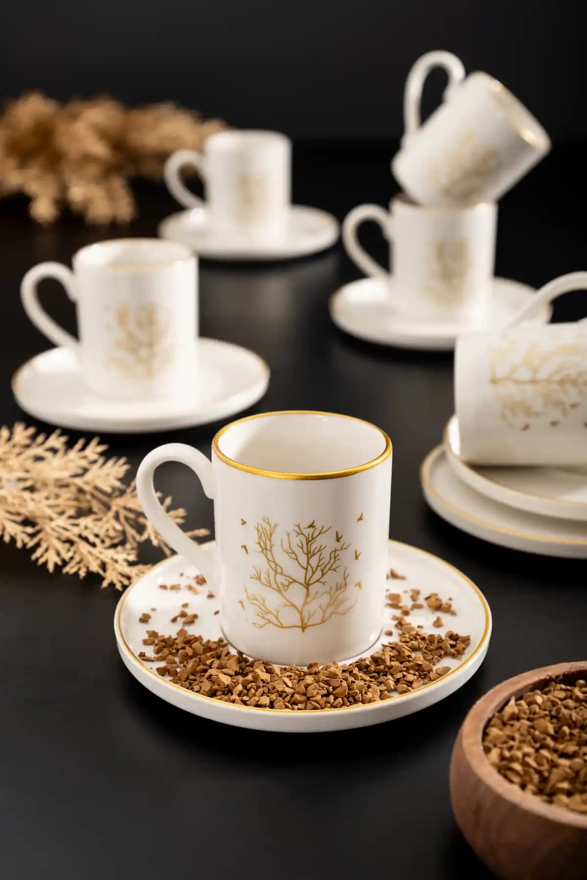 MEST Hayat Ağacı Gold Kahve Fincanı Seti 6 Kişilik Zarif ve Şık Tasarım