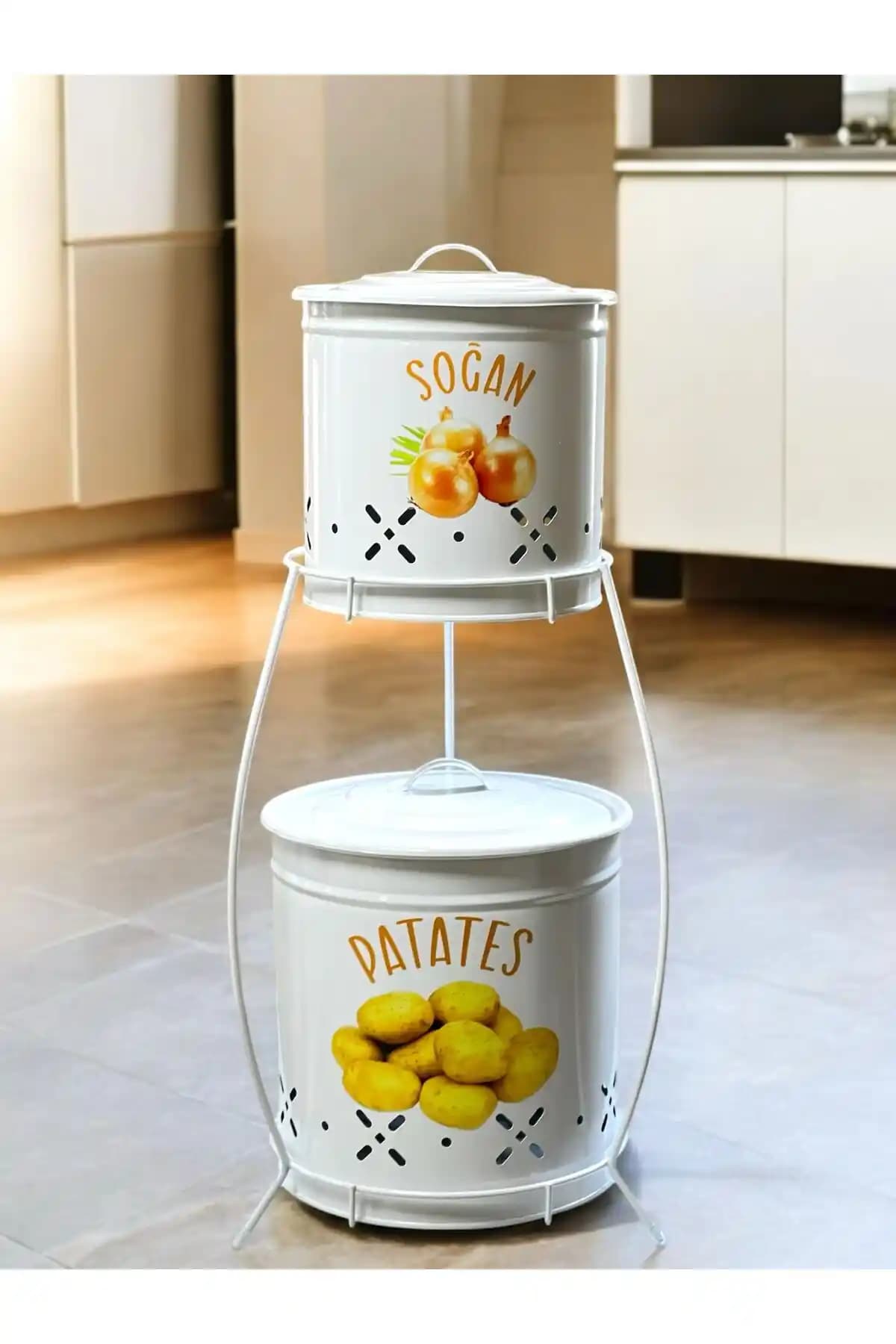 Metalshop 2 Katlı Metal Sebze Saklama Kovası Modern Mutfaklar İçin Pratik Çözüm