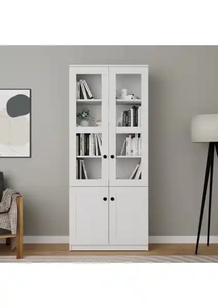 Midoser Lisa 4 Kapaklı Beyaz Vitrin ve Çok Amaçlı Dolap Modern Tasarım ve Fonksiyonellik