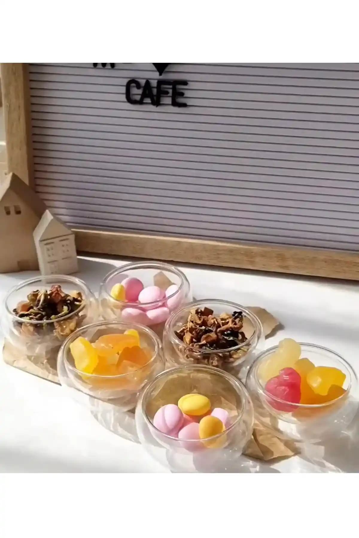 Mimoza Park Borosilikat Altılı Çift Cidarlı Mini Sosluk ve Lokumluk Seti