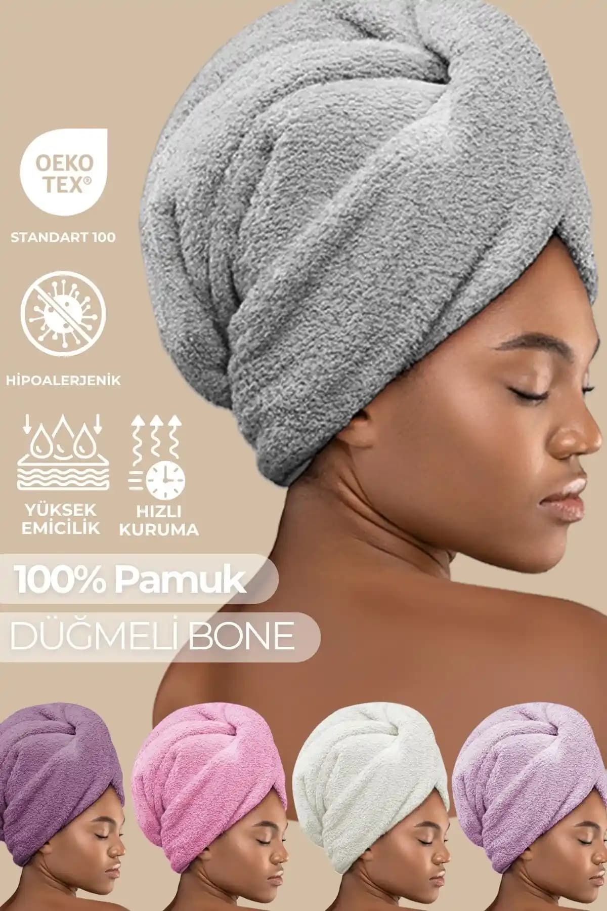 Miss Paris Home Düğmeli Lastikli Saç Havlusu Yüksek Kalite ve Şıklık Sunar