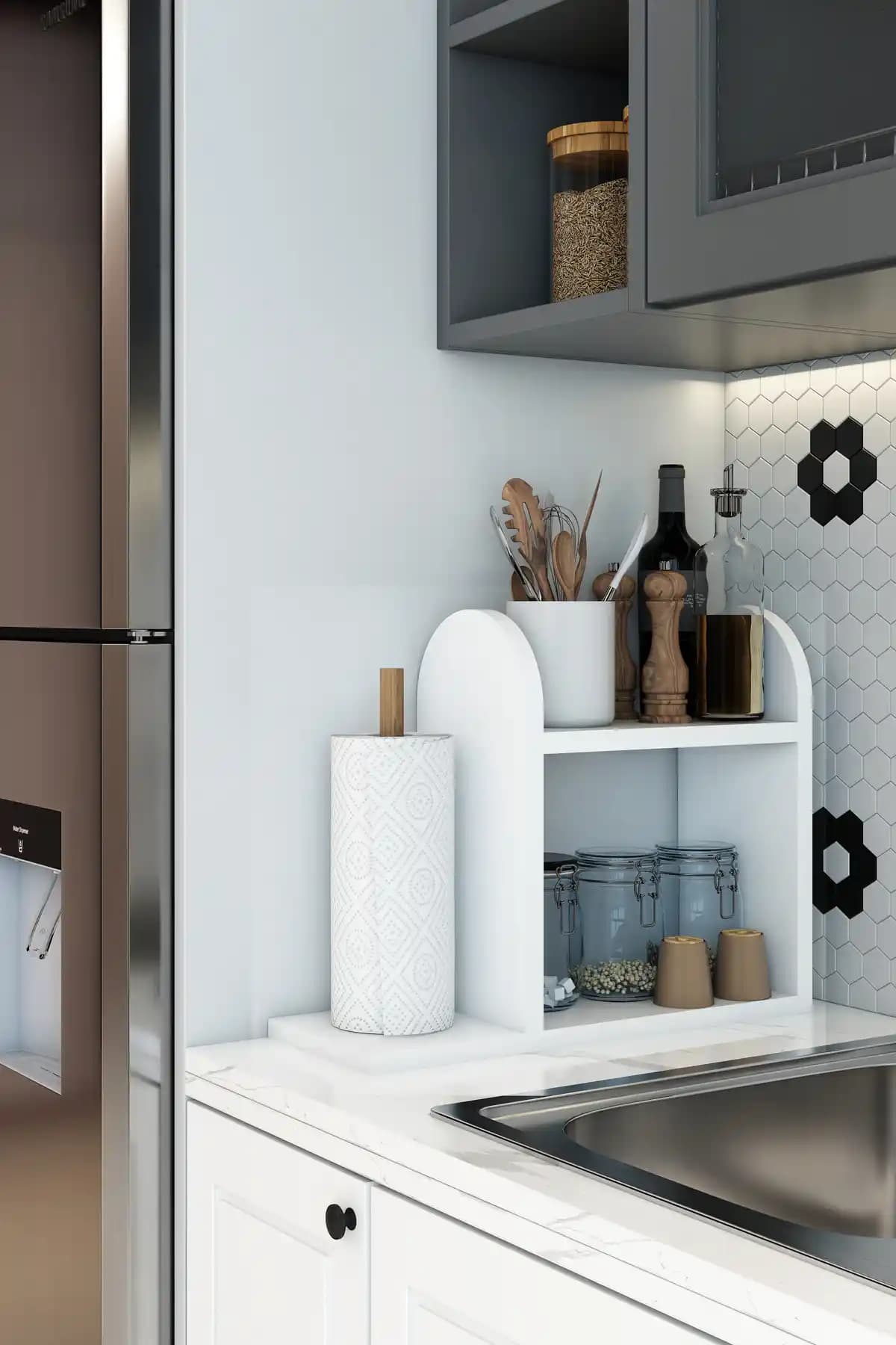 Modalanka Beyaz Kağıt Havluluklu Mutfak Rafı Modern ve Fonksiyonel Tasarım Özellikleri