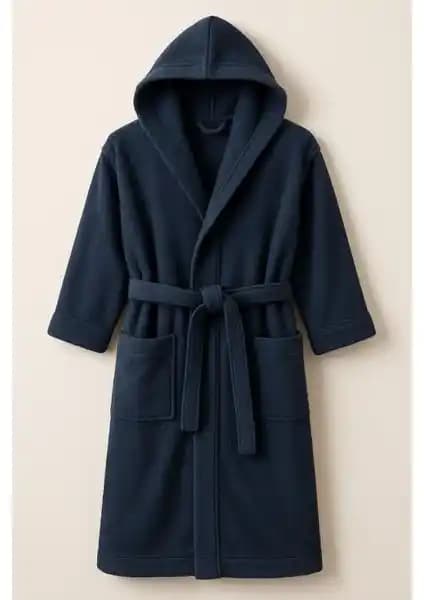 Modelhome Büyük Beden Kapşonlu Pamuklu Lacivert Bornoz ile Konfor ve Şıklık Bir Arada