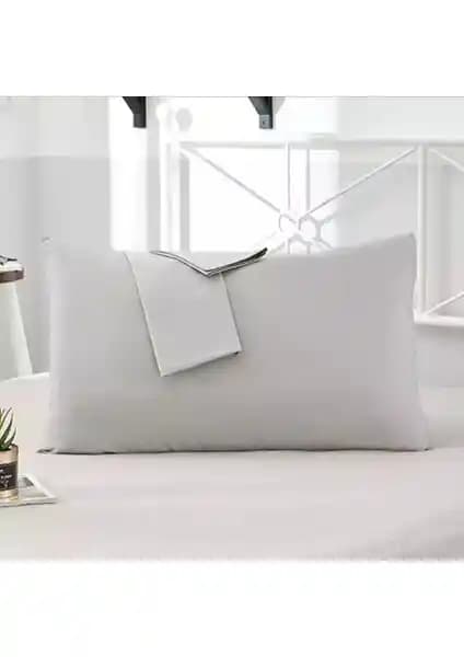 MODELHOME Gri Renkli Pamuklu Kumaştan Kapaklı Yastık Kılıfı Seti 50x70 cm