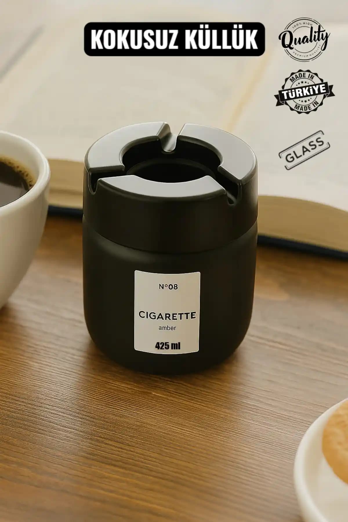 Modern ve Güvenli Dekoratif Kül Tablası MUF HOME Siyah Cam Tasarımı