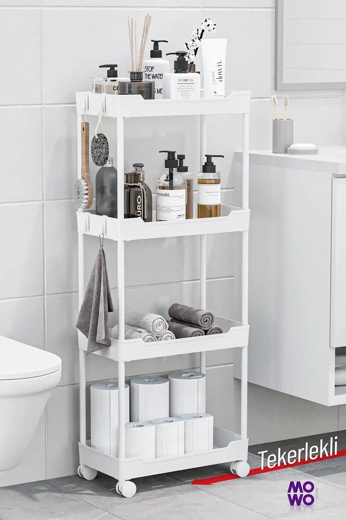 Mowo Home 4 Katlı Beyaz Tekerlekli Raf: Çok Yönlü ve Dayanıklı Depolama Çözümü