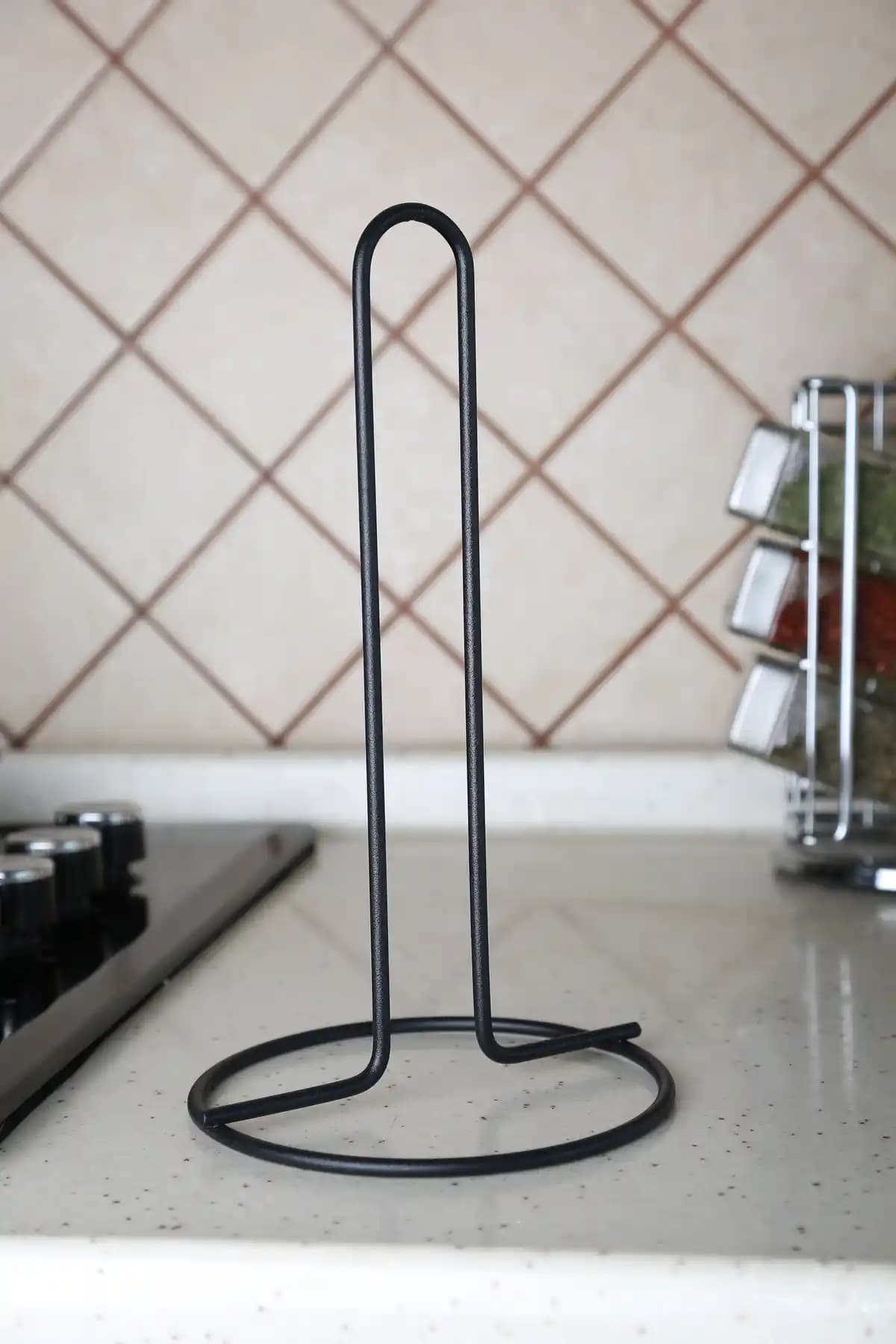 MultiStore Siyah Metal Kağıt Havluluk Modern ve Dayanıklı Mutfak Aksesuarı