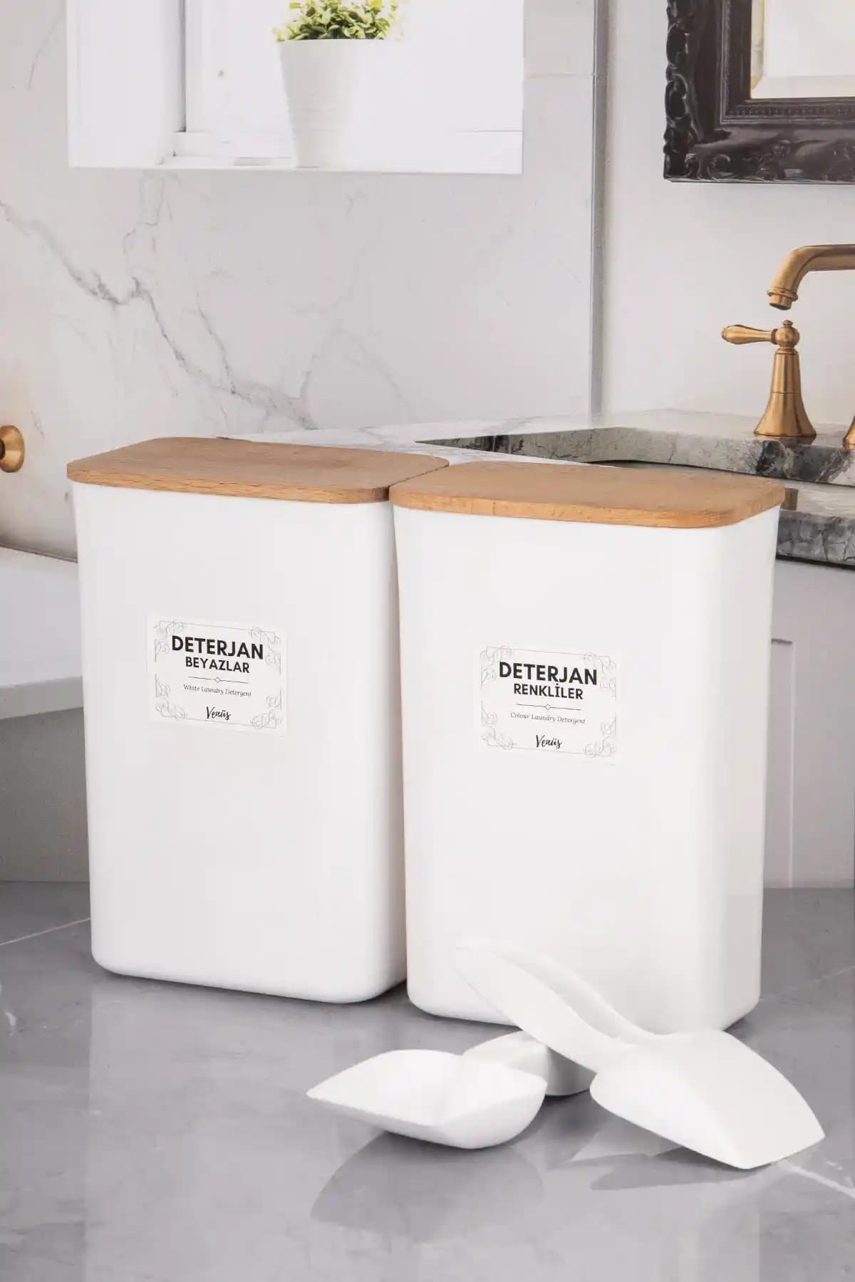 NatureLove 2'li Beyaz Ahşap Vakum Kapaklı Deterjan Saklama Kutusu ve Özellikleri