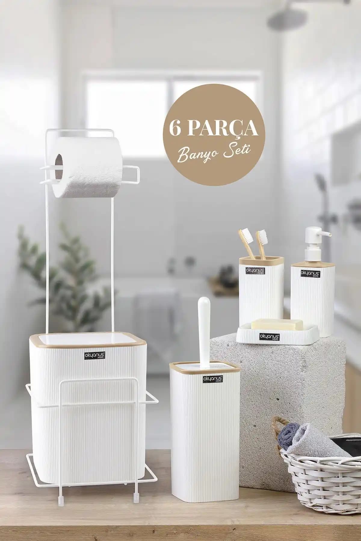 Okyanus Home Beyaz Kare Mina Due Standlı WC Kağıtlık ve 6 Parça Banyo Seti İncelemesi