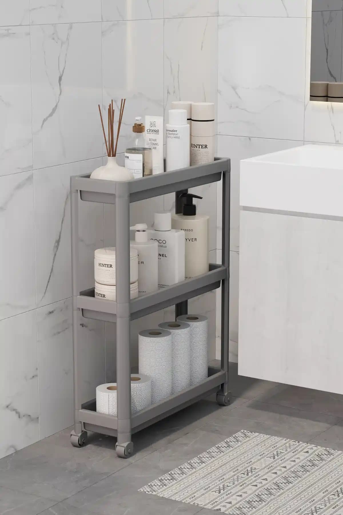 Omaş Çok Katlı Tekerlekli Dikdörtgen Raf Ünitesi Ev ve Ofis Düzeni İçin Uygun