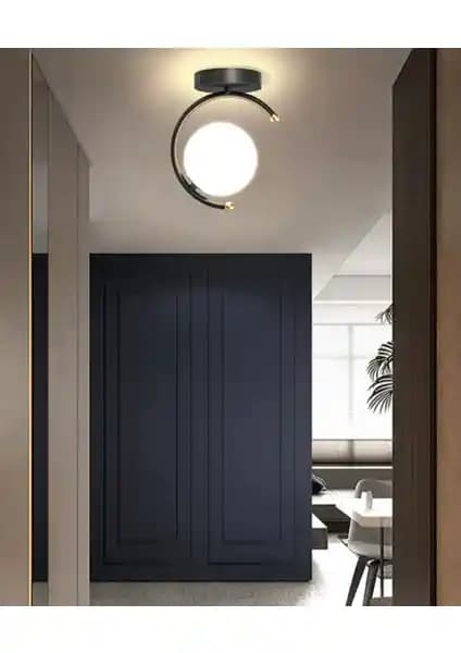 Ömür Avize Lunas Siyah Kasa Beyaz Kapalı Camlı Modern Salon Avizesi