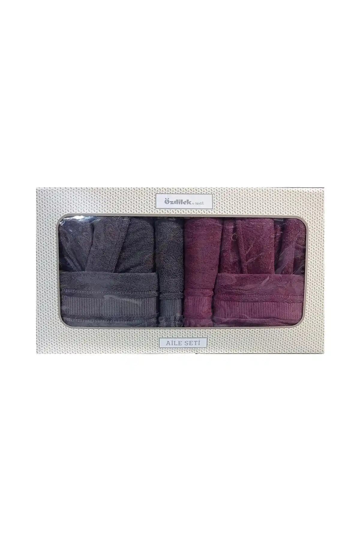 Özdilek Pamuklu Colourist Antrasit Pembe Bornoz Seti Modern ve Konforlu Kullanım İçin