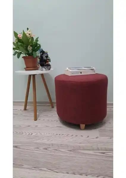 Papuli Ahşap Ayaklı Keten Kumaş Yuvarlak Puf ve Bench Koltuk - Modern ve Şık Oturma Çözümü