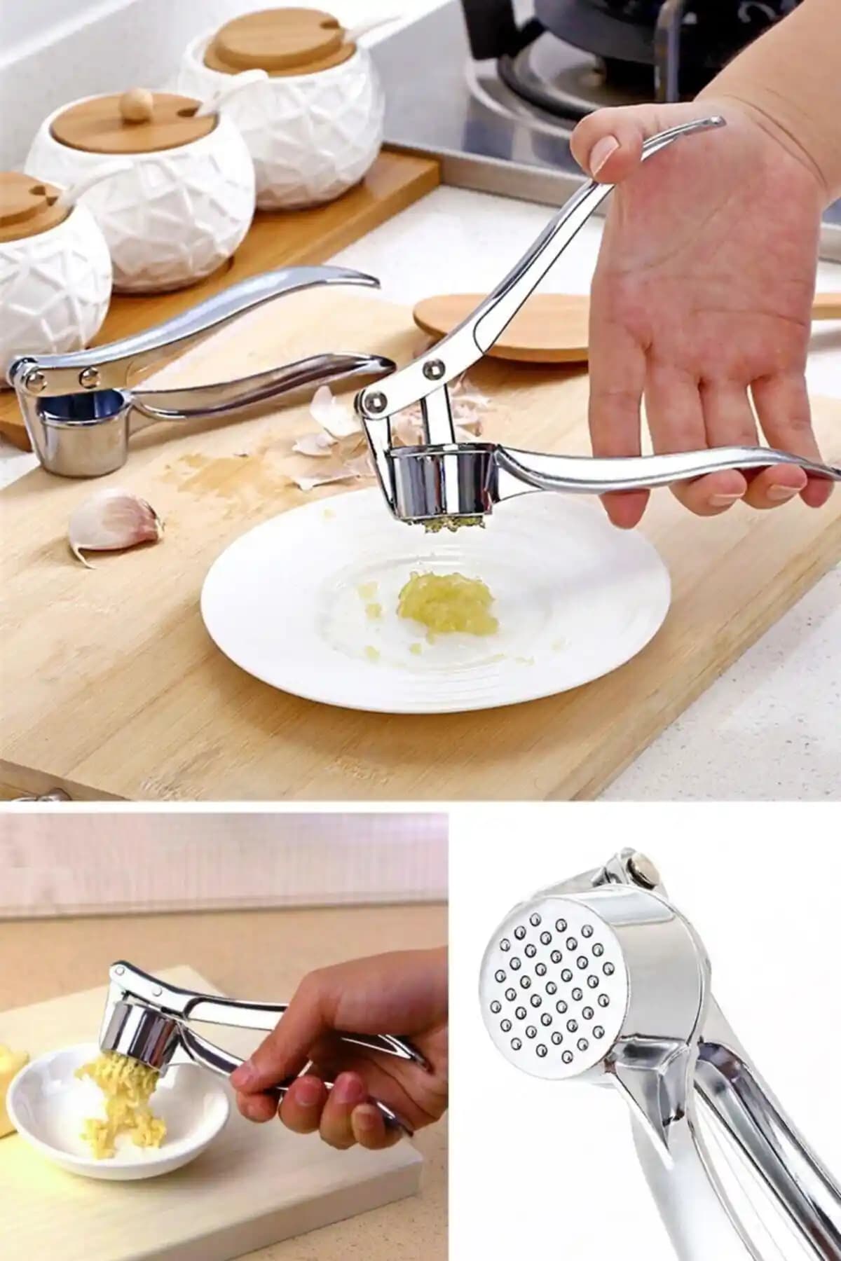 Paslanmaz Çelik Sarımsak Ezeceği - Dayanıklı ve Pratik Mutfak Gereci