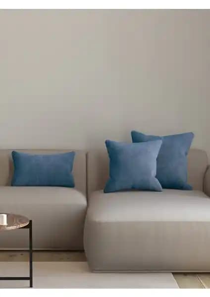 Pastel Kadife Dokulu Koyu Mavi Kırlent Yastık Kılıfı Modern ve Şık Dekorasyon İçin Uygun
