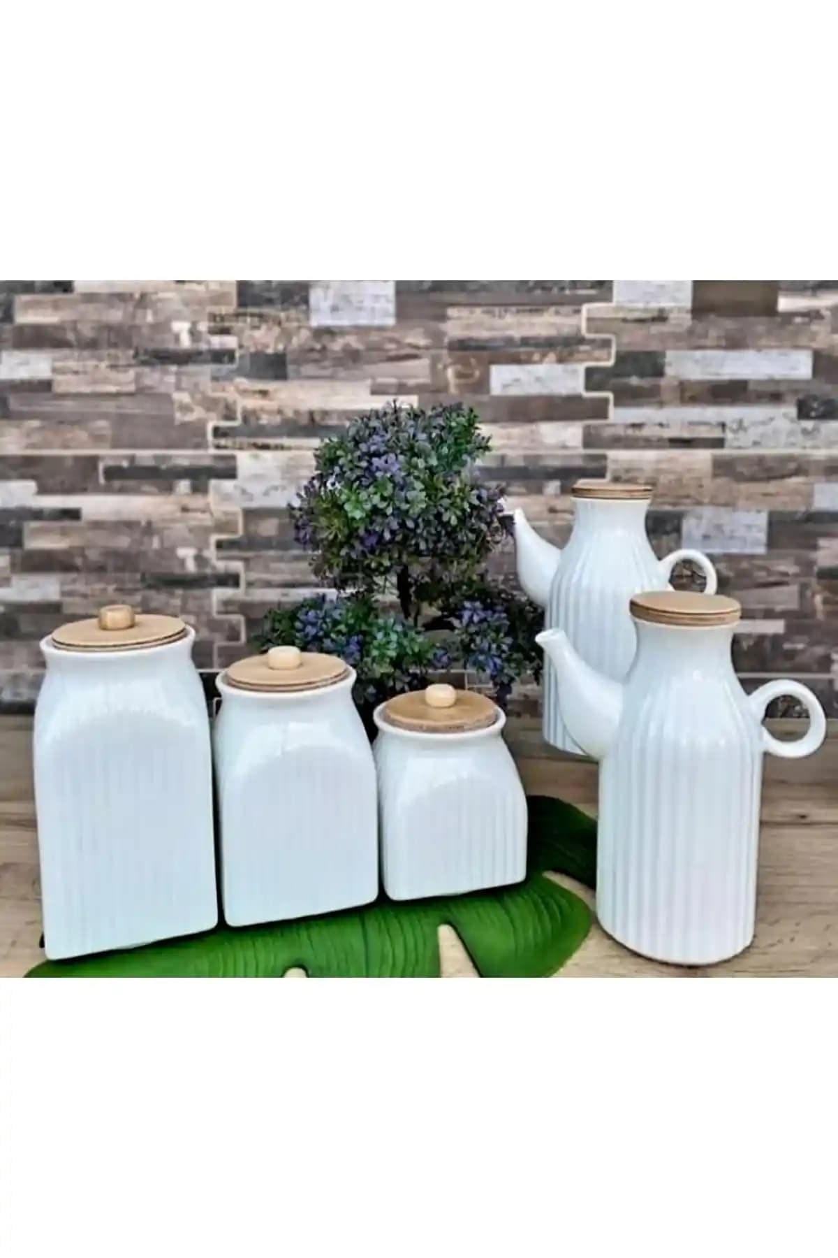 Pembelia Life 5 Parça Porselen Yağdanlık ve Saklama Kabı Seti ile Şık ve Dayanıklı Mutfak Dekoru