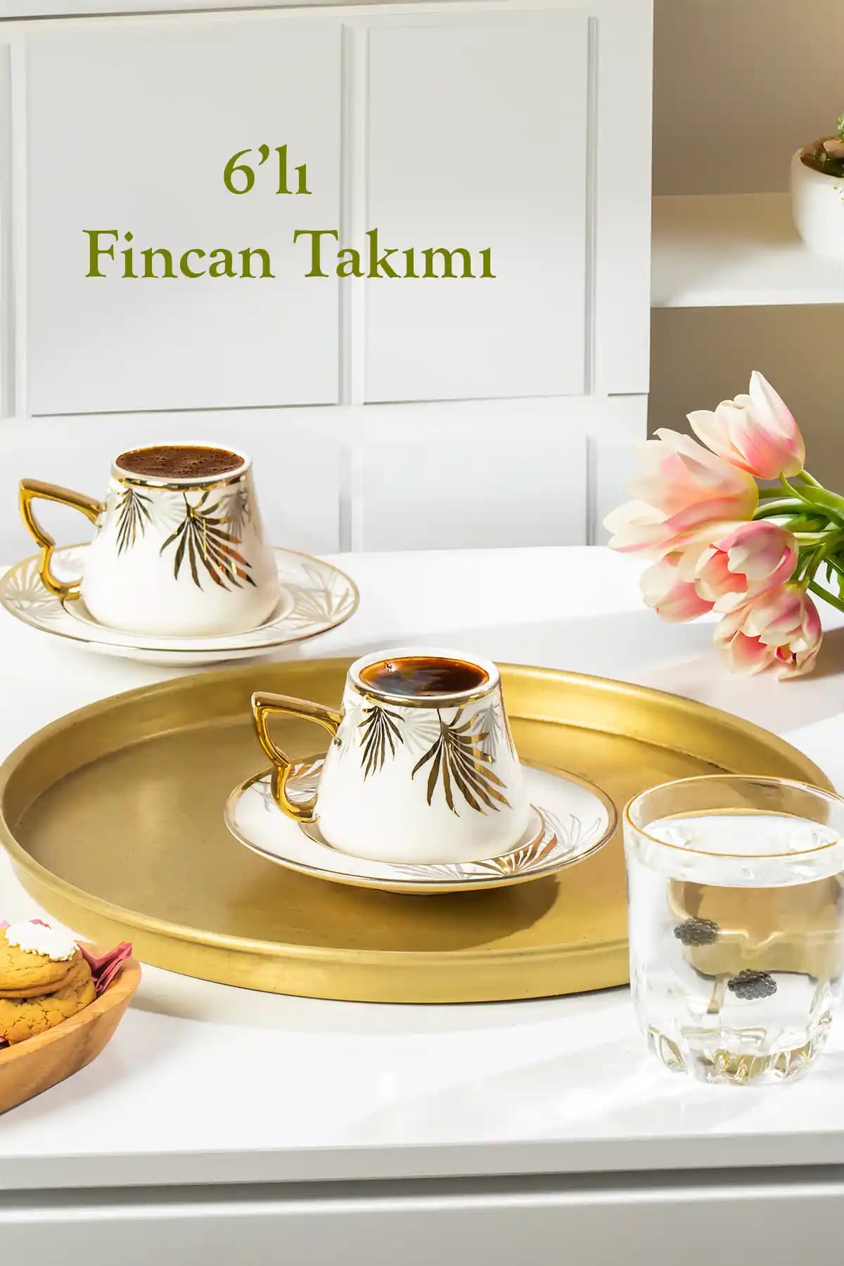 Porsima Seren Altın Yalızlı Fincan Seti 6 Kişilik Şık ve Zarif Kahve Takımı