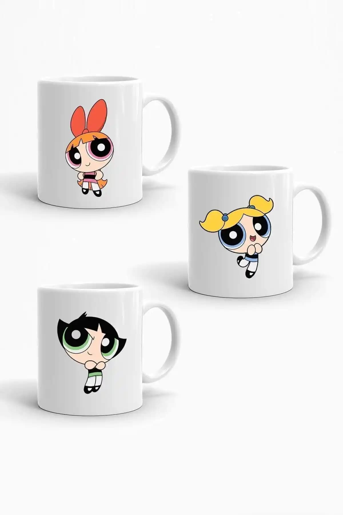Powerpuff Girls Temalı 3'lü Porselen Kupa Seti Çocukluk Nostaljisi ve Günlük Kullanım İçin