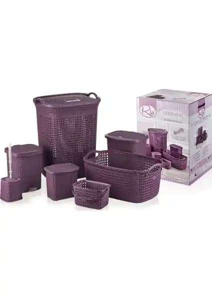 Rio 7Li Banyo Örme Plastik Çeyiz Seti Mürdüm Renkli Modern ve Dayanıklı Tasarım