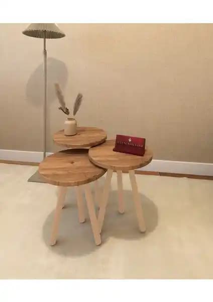 Seven Madame 3'lü Yuvarlak Zigon Sehpa Atlantik Çam Modern ve Şık Tasarım