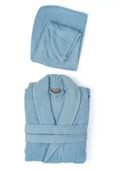 Soley Mayda Koleksiyonundan %100 Pamuklu Kadın Bornoz ve Saç Bonesi Seti