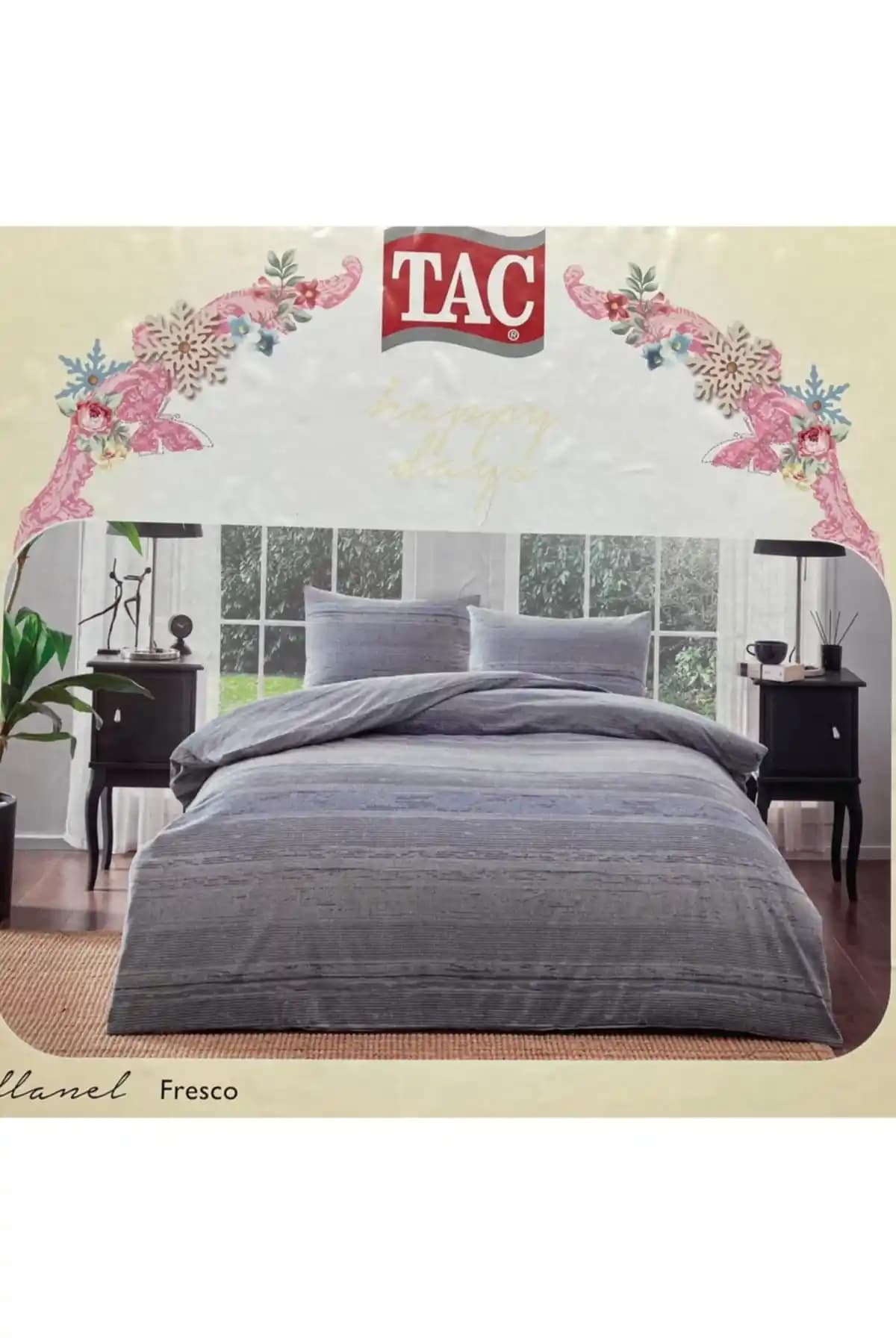 Taç Yeni Flanel %100 Pamuk Gri Çift Kişilik Nevresim Takımı Yatak Odası Şıklığı ve Konforu