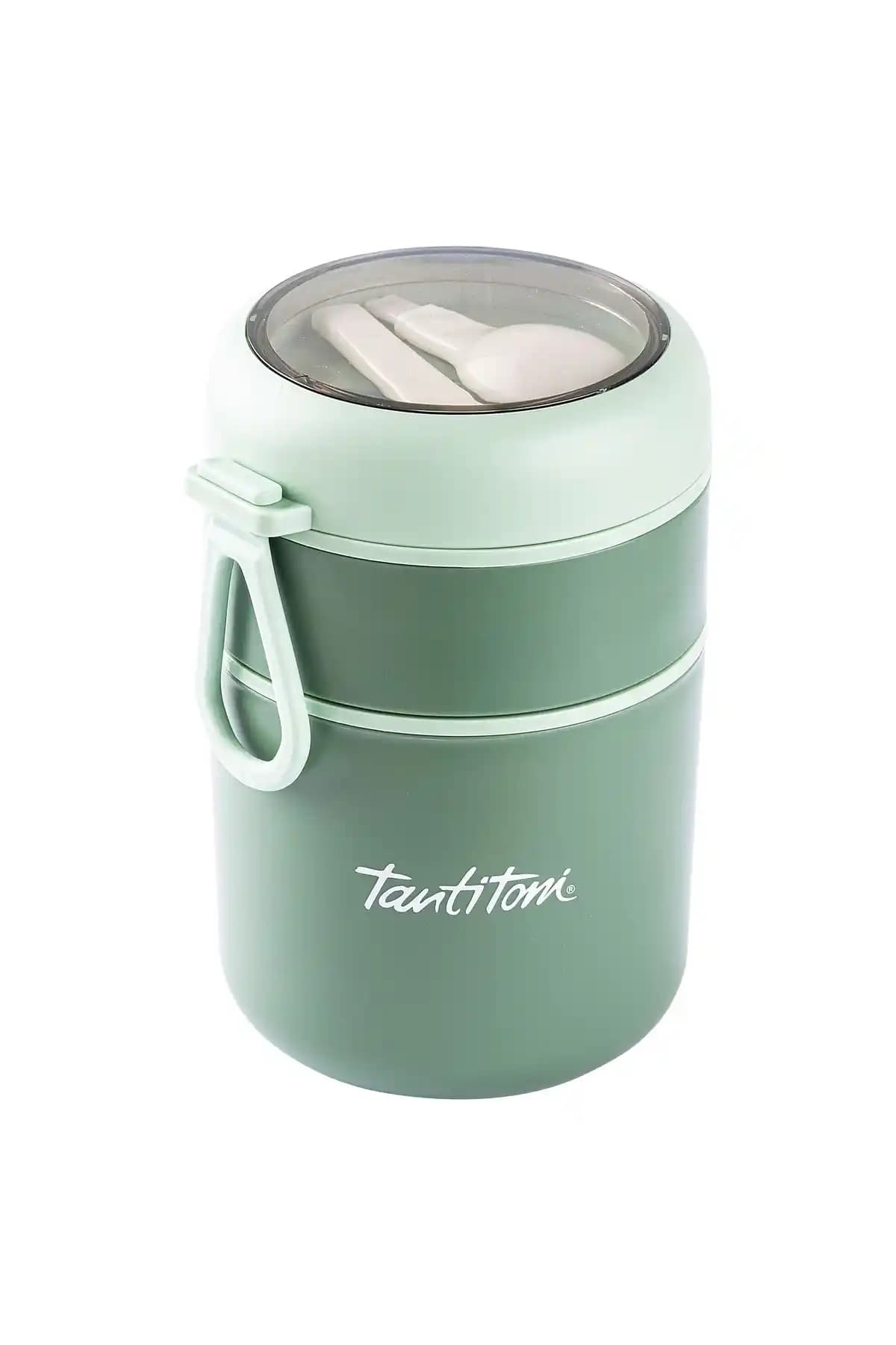 Tantitoni Yeşil Paslanmaz Çelik Çift Katlı Yemek Kabı Günlük Kullanım İçin Uygun