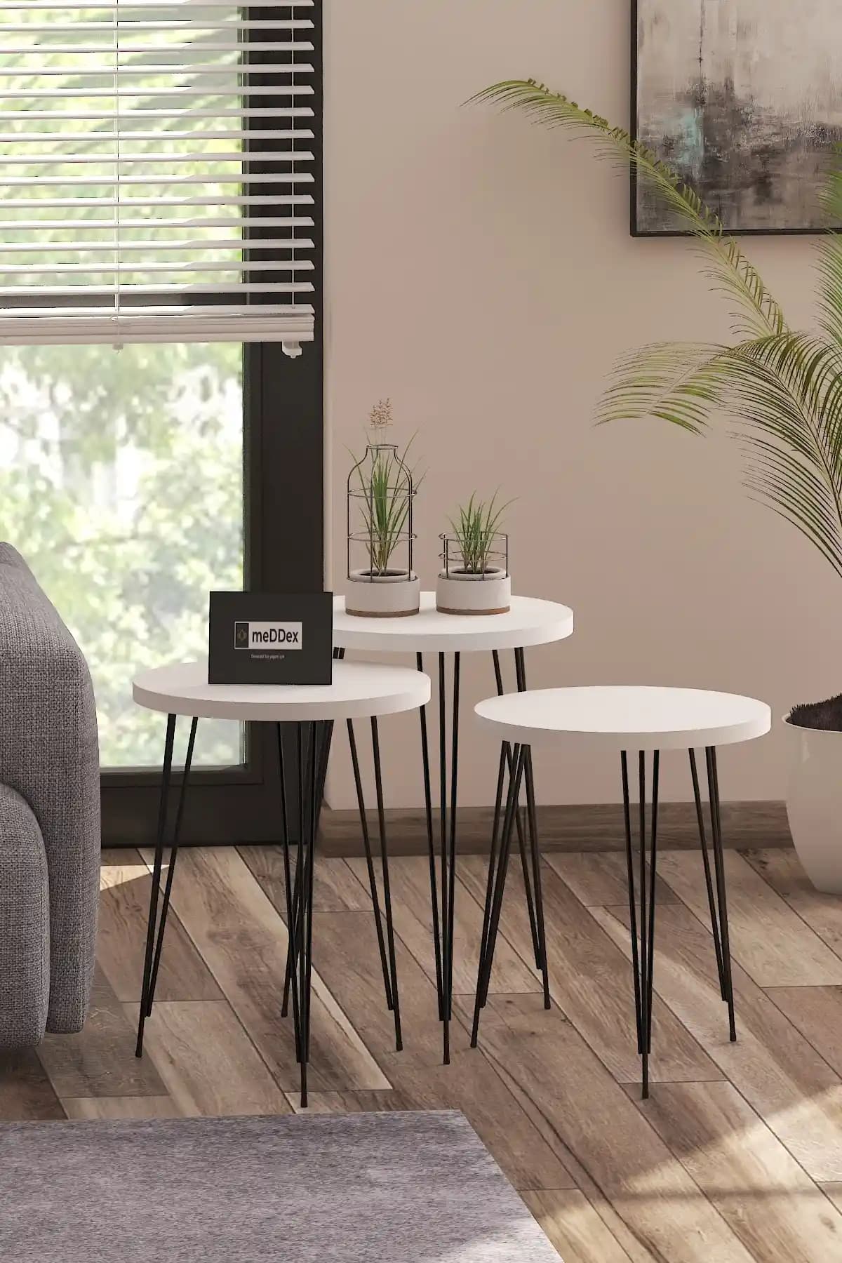 THE VİOLET Star 3'lü Yuvarlak Zigon Sehpa Modern ve Fonksiyonel Tasarım