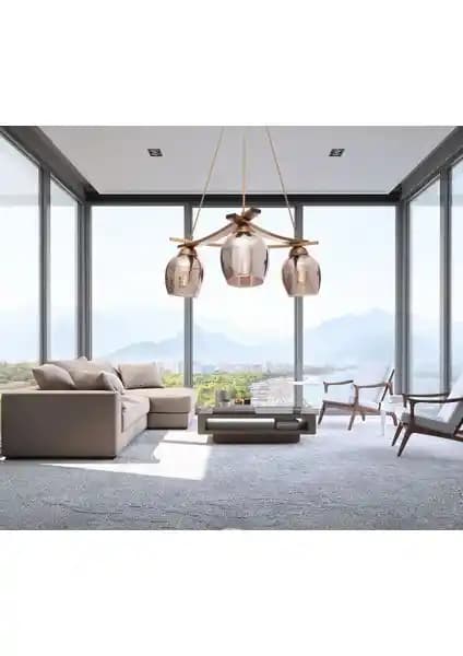 Umur Aydınlatma İnka 3'lü Eskitme Boyalı Gold Camlı Avize Sarkıt - Modern ve Şık İç Mekân Aydınlatması