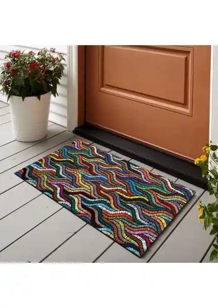 Vagonik Örgü Nakış Desenli Dijital Baskılı Dekoratif Paspas 50x70 cm Çok Amaçlı Kullanım