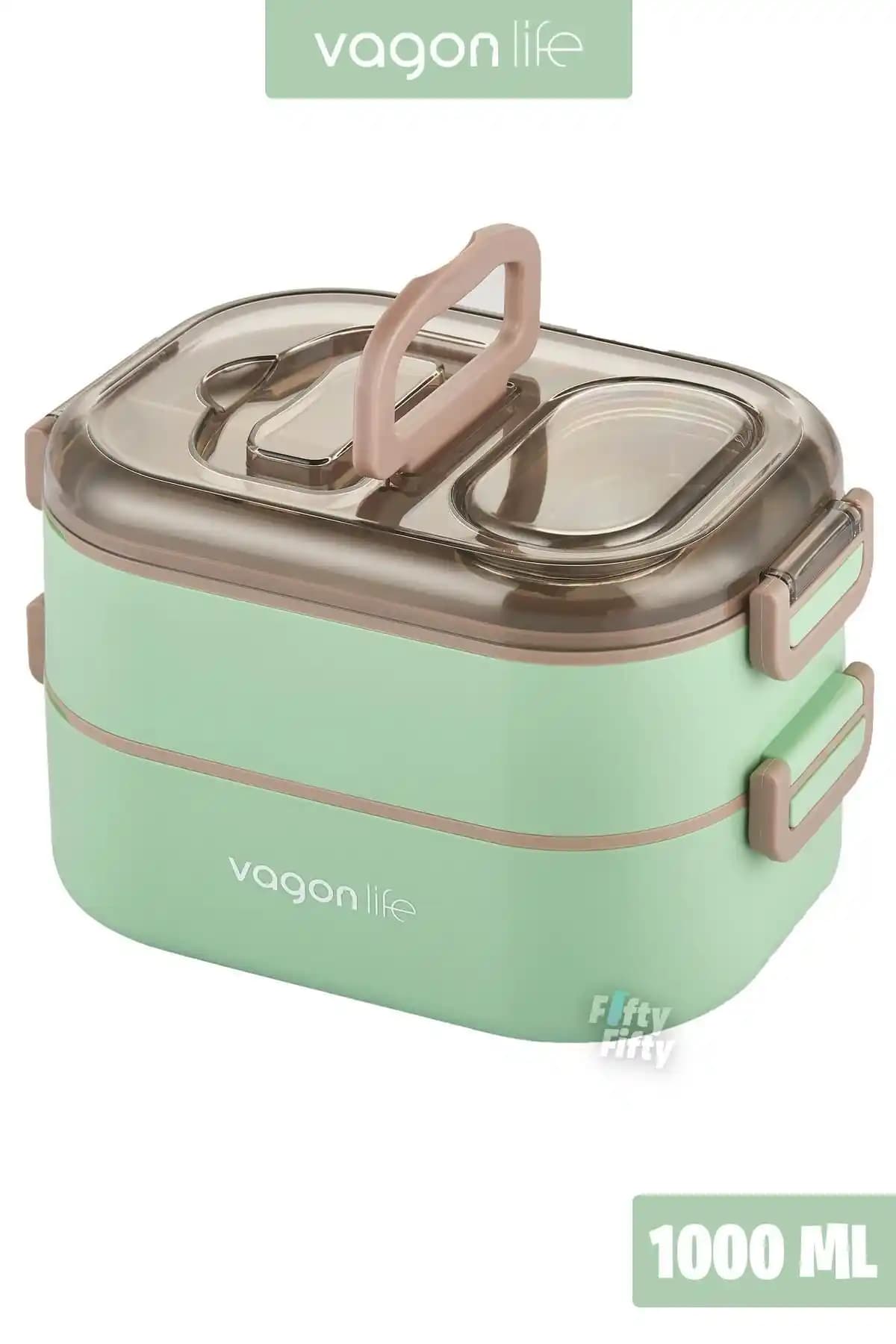 Vagonlife 1000 ML Paslanmaz Çelik İki Katlı Üç Bölmeli Bento Lunch Box