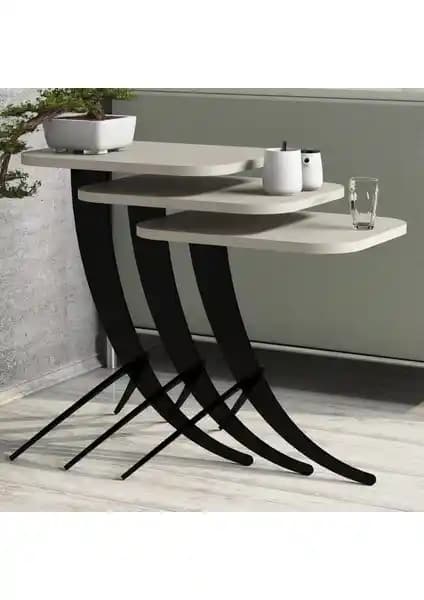 Variant Pion Metal Ayaklı 3'lü Krem Zigon Sehpa Modern Tasarım ve Dayanıklılık